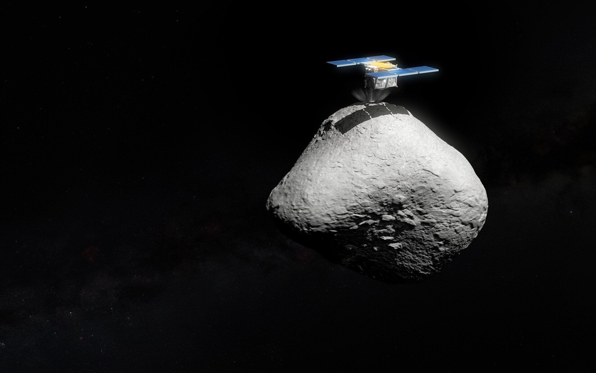 Artist's impression of Hayabusa2 touching down on asteroid 1998